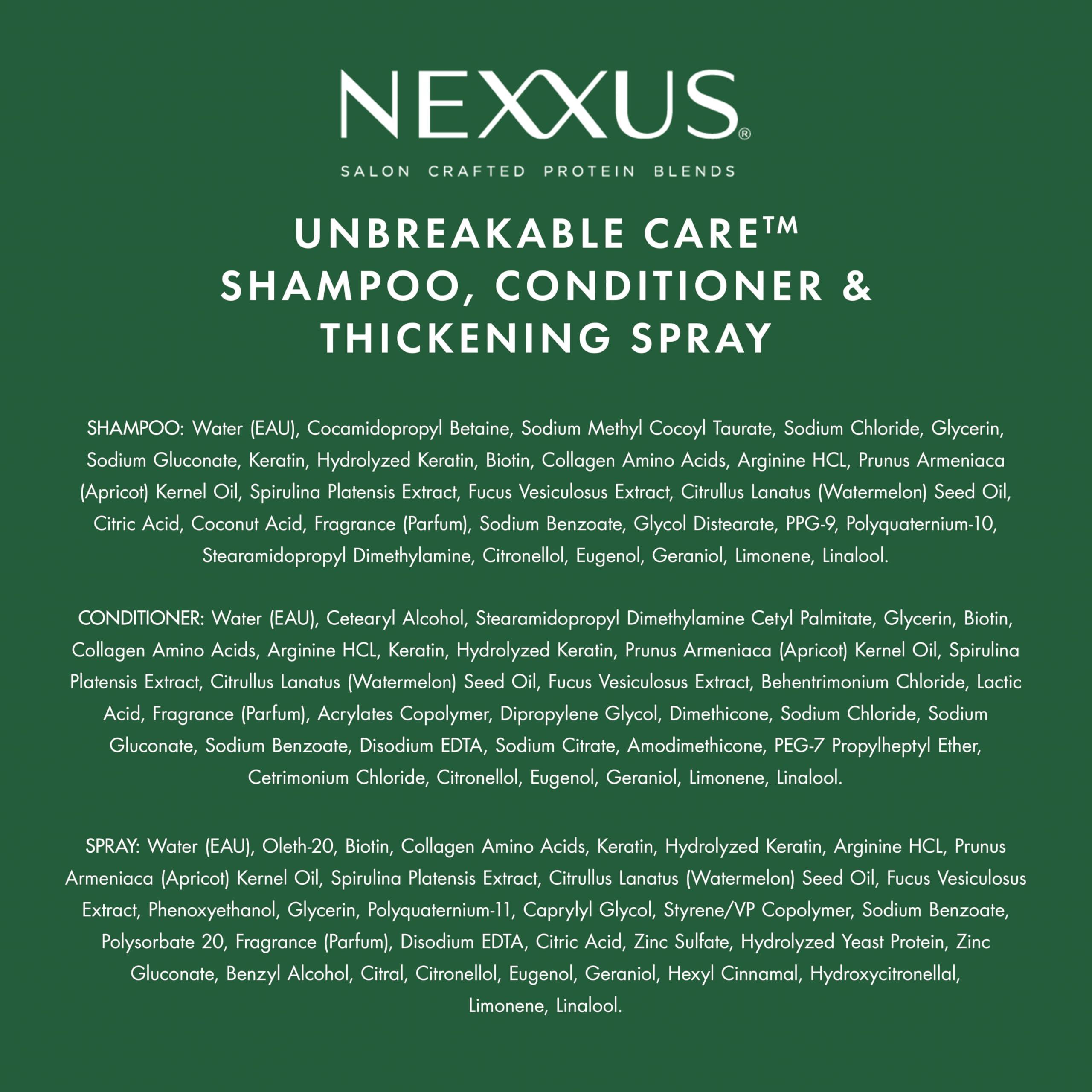 Nexxus Nexxus Unbreakable Care Shampoo Conditioner and Leave-In Spray 3 Pack For Fine and Thin Hair with Keratin Collagen Biotin 13.5 oz 6 oz