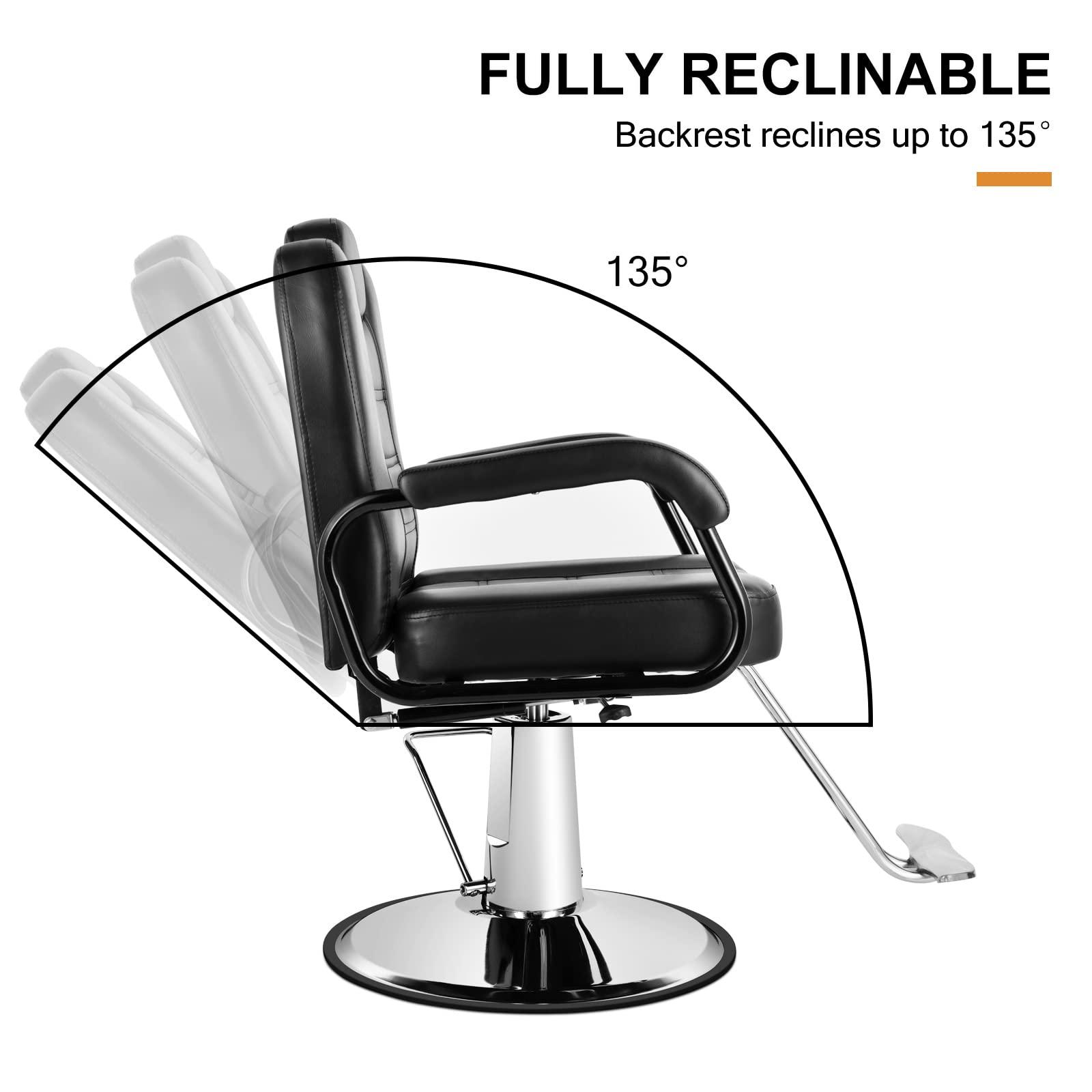 Artist hand Artist hand Barbers Chairs, Heavy Duty Hydraulic Reclining Salon Chair Spa Furniture Shampoo Reclining Extra Wider Seat Beauty Hair Salon Equipment(Black)