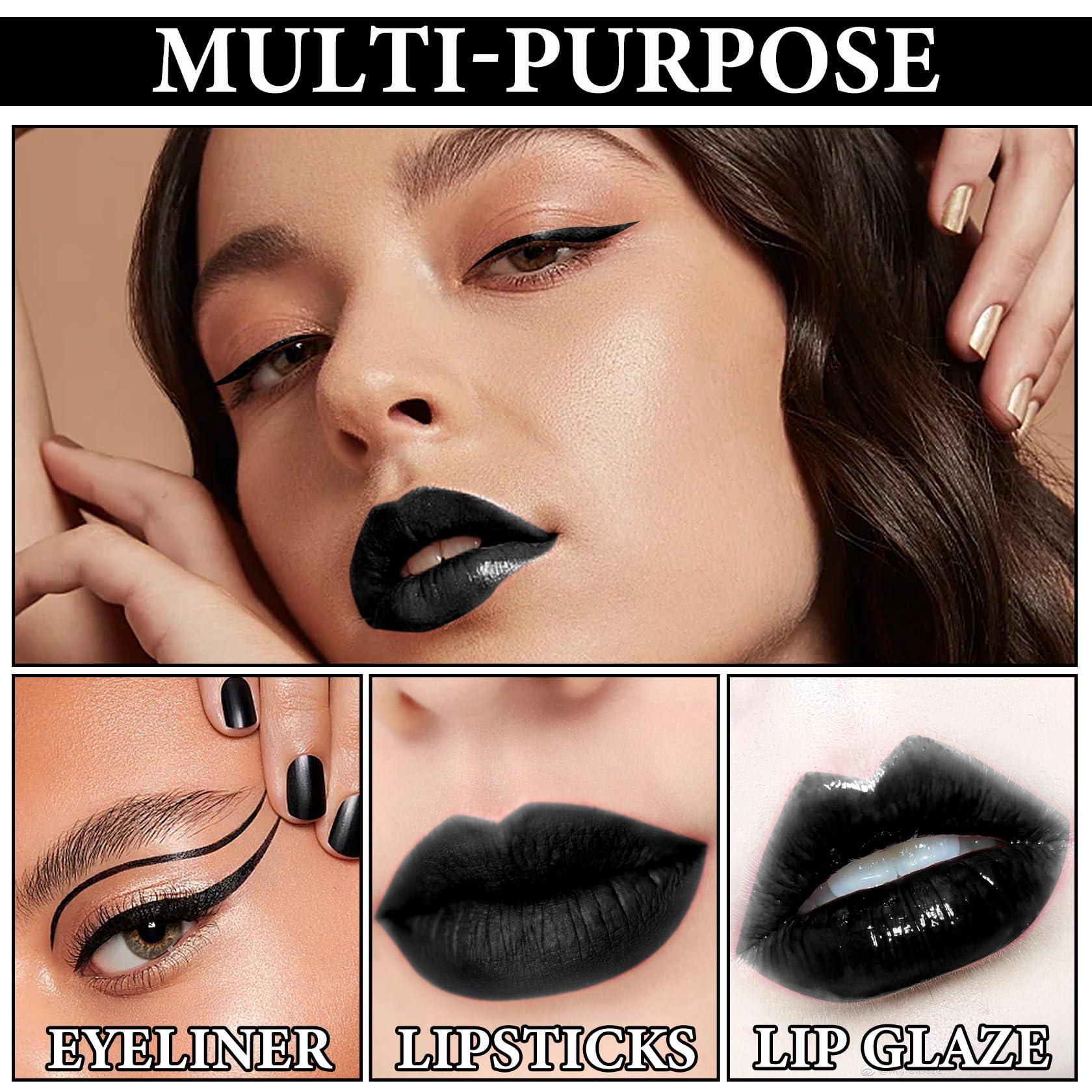 BKPPLZP Black Matte Liquid Lipstick,3 in 1 Black Lip Liner and Lipstick Set,Matte Lip Gloss Long Lasting Moisturizing Velvet Lipgloss Make Up Gift Set Cosplay Goth Halloween Special Effects Makeup Kit