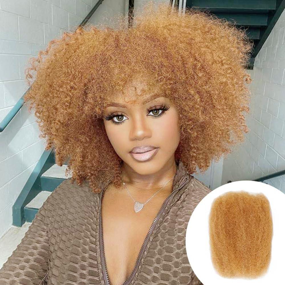 QUEEN VIRGIN REMY QUEEN VIRGIN REMY QVR Afro Kinkys Bulk Human Hair for Dreadlock Extensions Repair Locs, Twist Braiding Afro Kinky Human Hair for Locs 1 Pack 50 Gram, 14 Inch, HONEY BLONDE