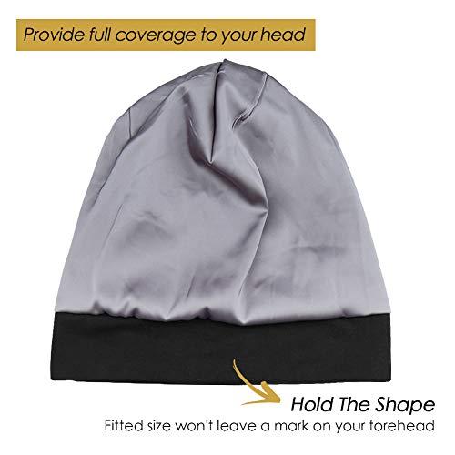 FocusCare FocusCare Sleep Cap,Silk Satin Lined Adjustable Frizzy Hair Black Women Extra Large