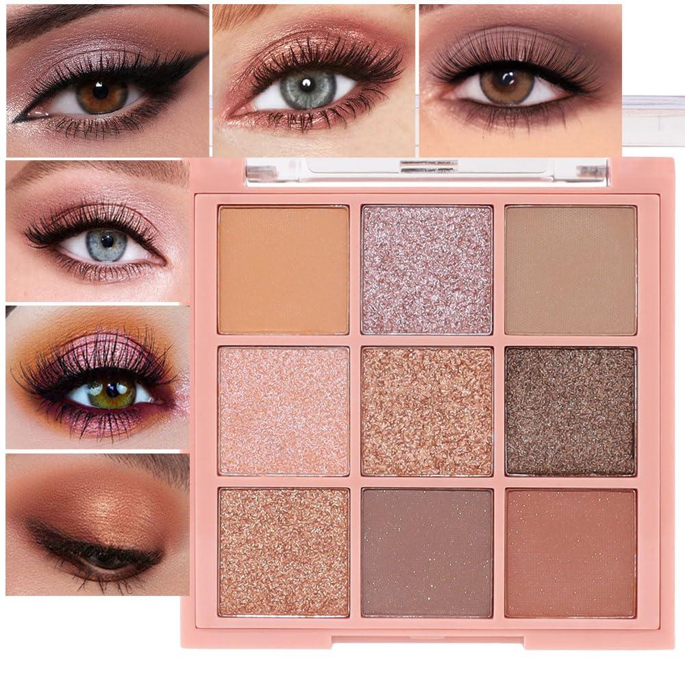 CAKAILA CAKAILA 9 Colors Eyeshadow Palette Makeup,Rose Gold Brown Bronze Ultra-pigmented Shimmer Matte Smoky Eye Shadow Palette,Naturing-Looking Long Lasting Waterproof Blendable