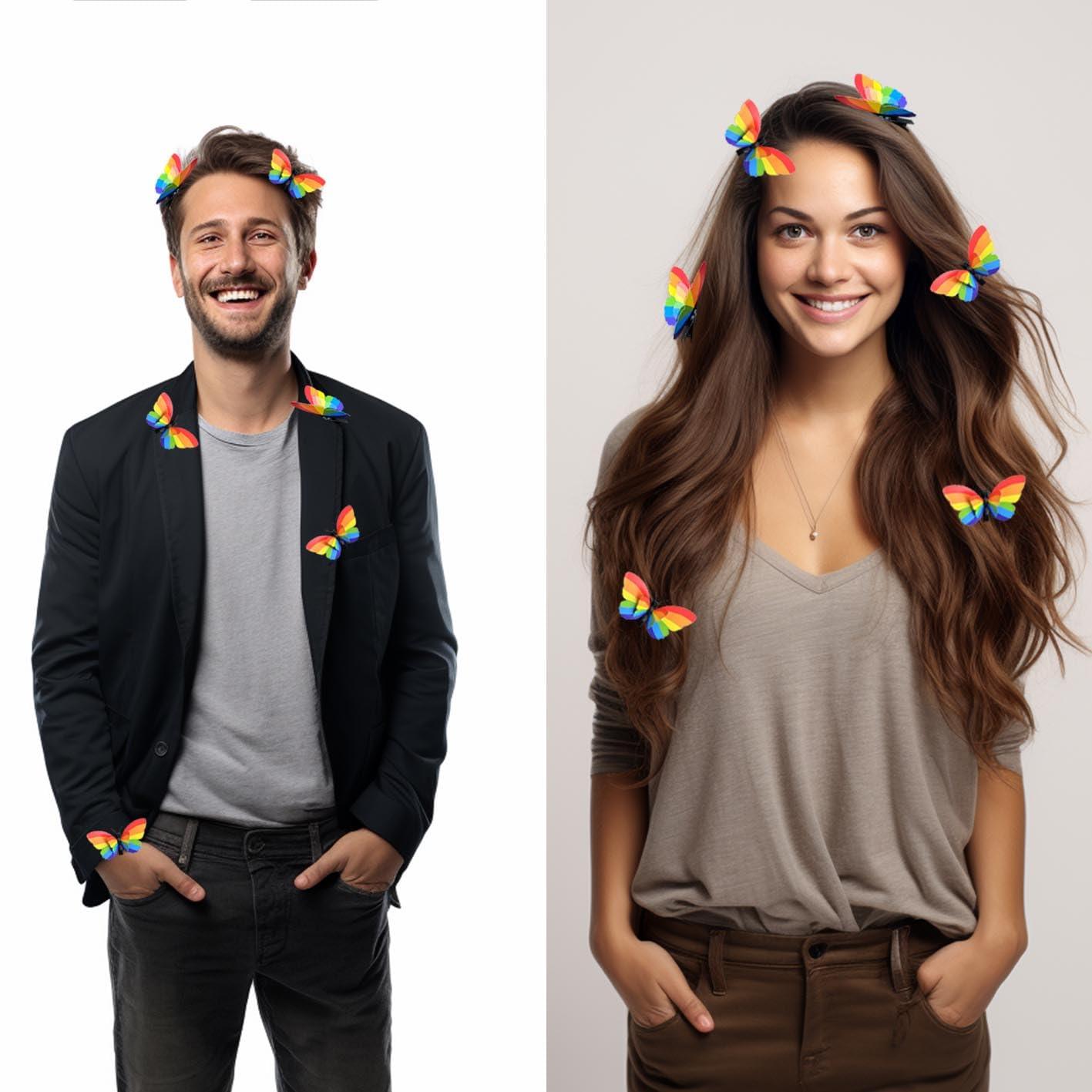 RIHDXCH 6 Pieces Gay Pride Day Rainbow Butterfly Hair Clip.Holiday Hair Accessories for Girls Women Wedding Birthday Gifts.LGBT Women Girls Party Parades Celebrations Festival Decorations