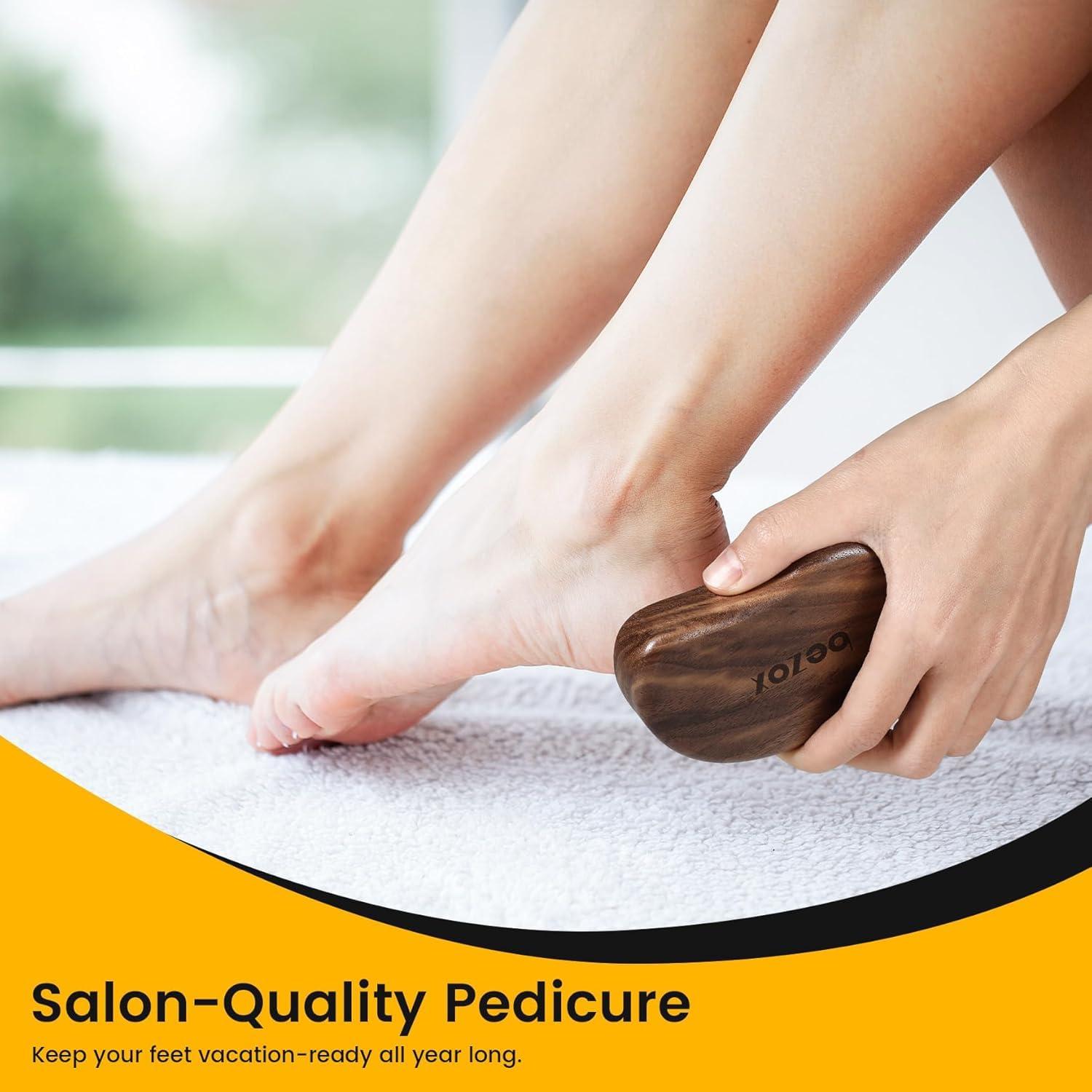 BEZOX BEZOX Glass Foot Scrubber(1 PCS) - Nano-glass Pedi Egg Pumice Stone for Feet Dead Skin, Plastic-Free Pedicure Foot File Callus Remover for Silky Smooth Feet - Walnut Wood Handled