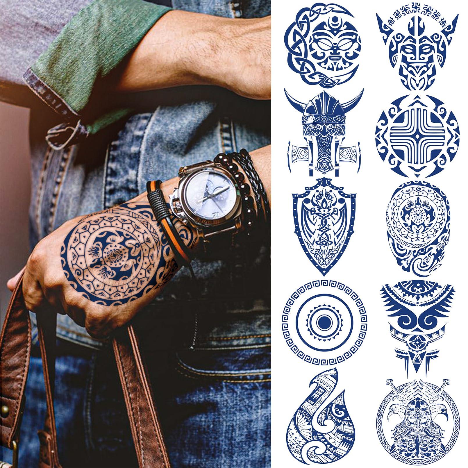CUTELIILI CUTELIILI 10 Pcs Celtic Viking Tattoos Nordic Viking Tattoo for the Back of Hands and Forearms, Cool Bule Tribal Face Tattoo Viking Feast Men Long Lasting