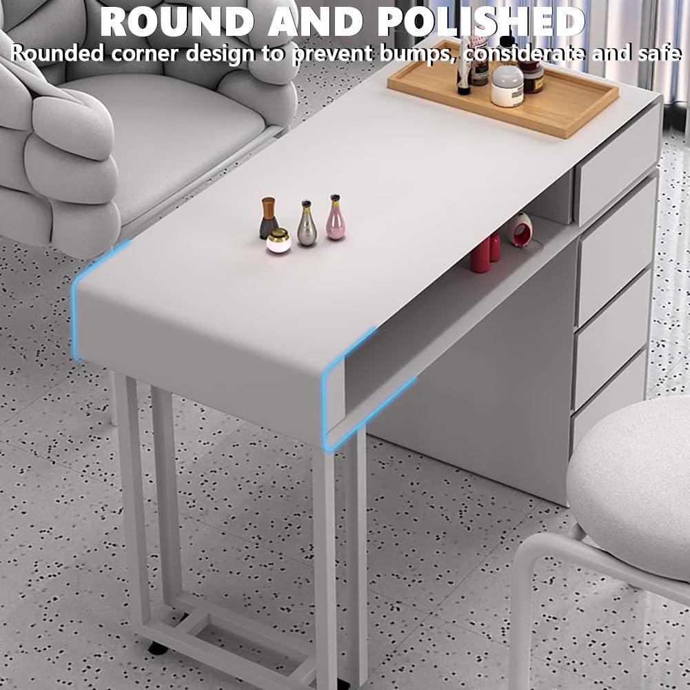 BOYITES BOYITES Modern Manicure Table, Professional Manicure Desk with Storage Drawers, Art Nail Tech Workstation for Mainicure Shop, Comes with Socket, Freestanding Beauty Salon Table,A,120cm