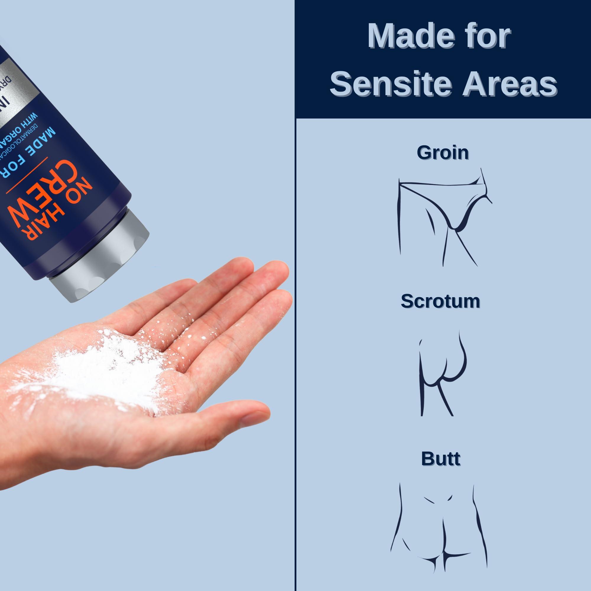 NO HAIR CREW No Hair Crew | Intimate Bundle | Includes Hair Removal Depilatory Cream for Men and Dry & Fresh Body Powder for Sweat and Odor Control