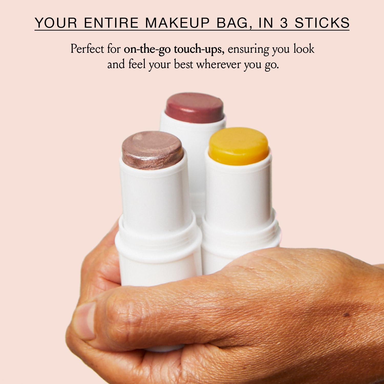 BOOM! by Cindy Joseph BOOM! by Cindy Joseph Boomstick Trio - 3 Pack Boom Makeup Sticks - Blush Stick in Rose Nude, Highlighter Stick & Moisturizer Stick - Multi-Use Vegan Makeup Sticks for Older Women & Mature Skin