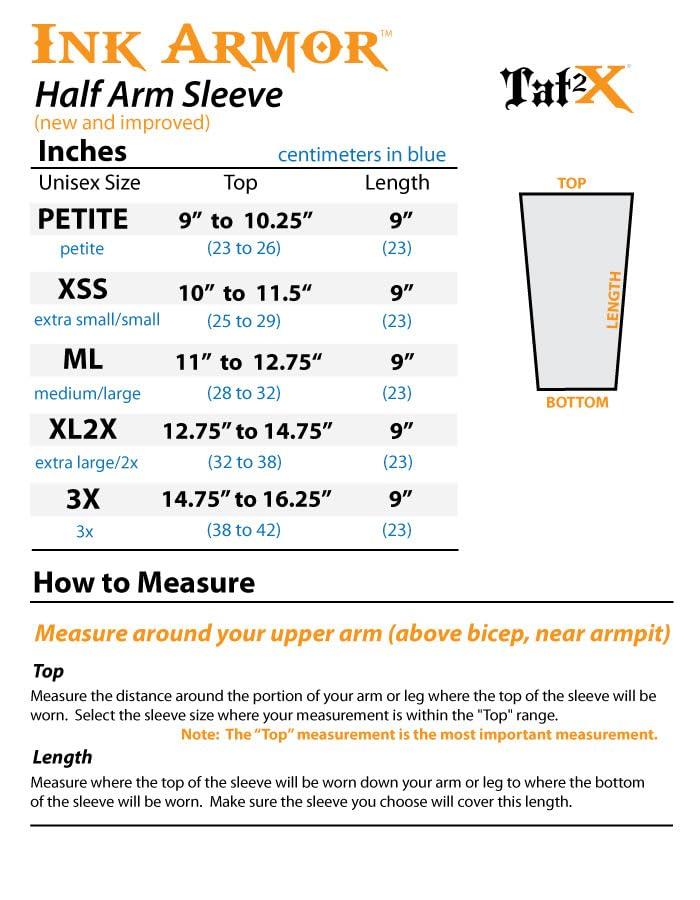 Tat2X Tat2X Ink Armor Premium Half Arm Tattoo Cover Up Sleeve - No Slip Gripper - U.S. Made - Black - XL2X (single half arm sleeve)