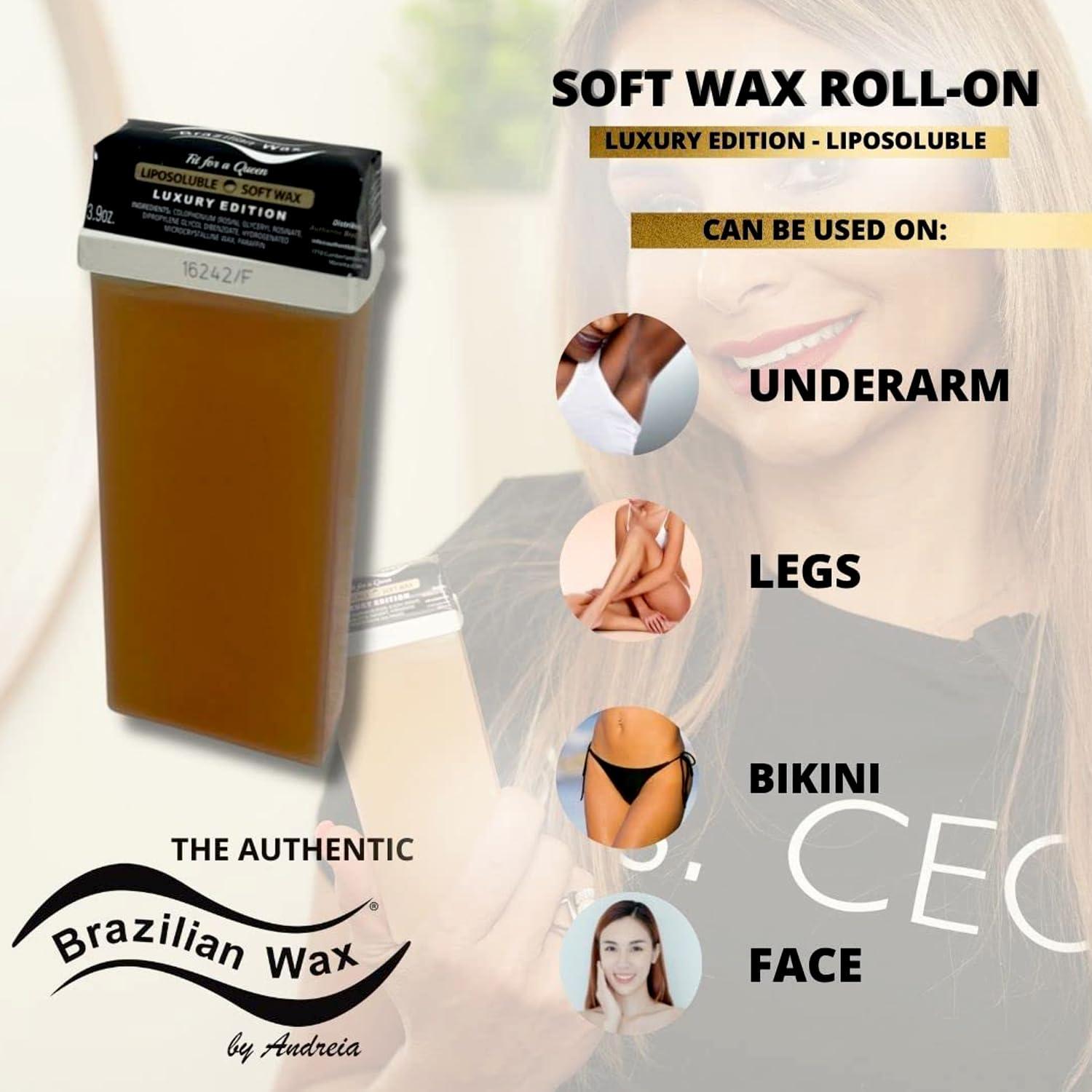 Brazilian Wax by Andreia Authentic Brazilian Wax by Andreia Roll on Soft Wax for Hair Removal - Depilatory Wax Roller for Whole Body - For All Skin Types - Refillable & Ready to Use Wax Applicator Roller 3.9 oz. (110ml)