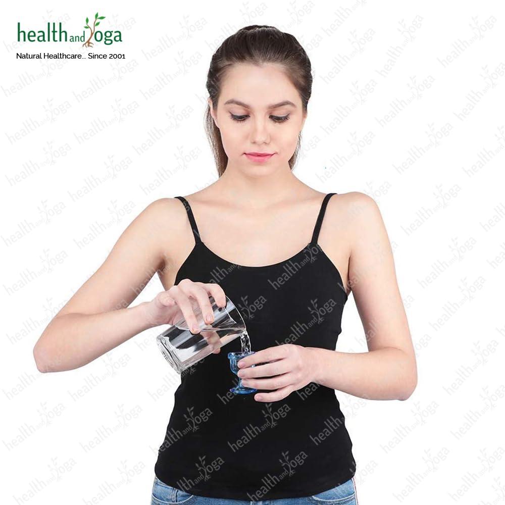 SoulGenie HealthAndYoga ChillEyes Colored Eye Wash Cups for Effective Eye Cleansing - with Storage Container - Eye Shaped Rim, Snug Fit (2 Pcs.)(Blue)