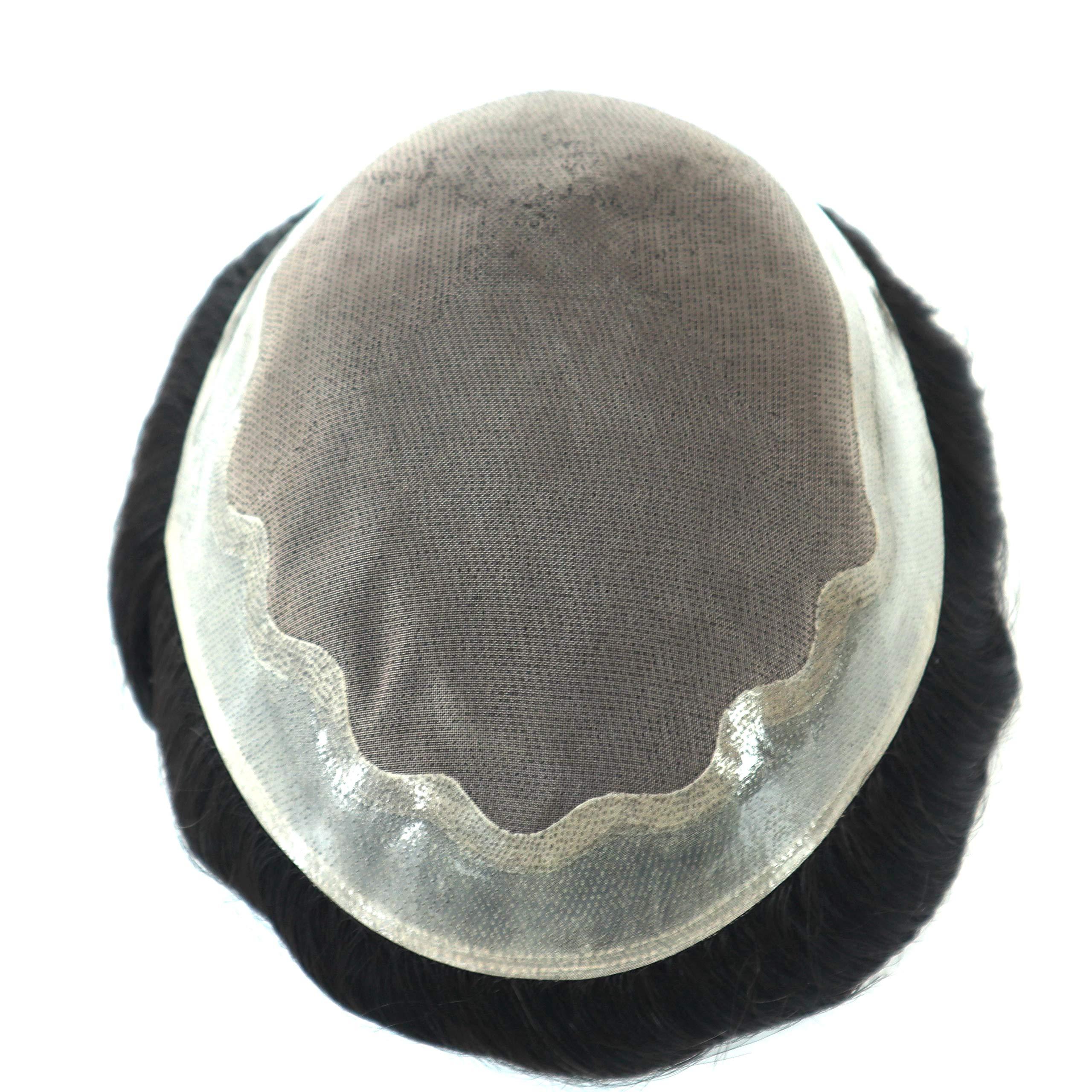 Hair Nature Mens Toupee Real Human Black Hair Replacement System Hair Cutting System for Men Thin Skin Real Gents Hair Fine Mono Toupee Hairpieces 7x9