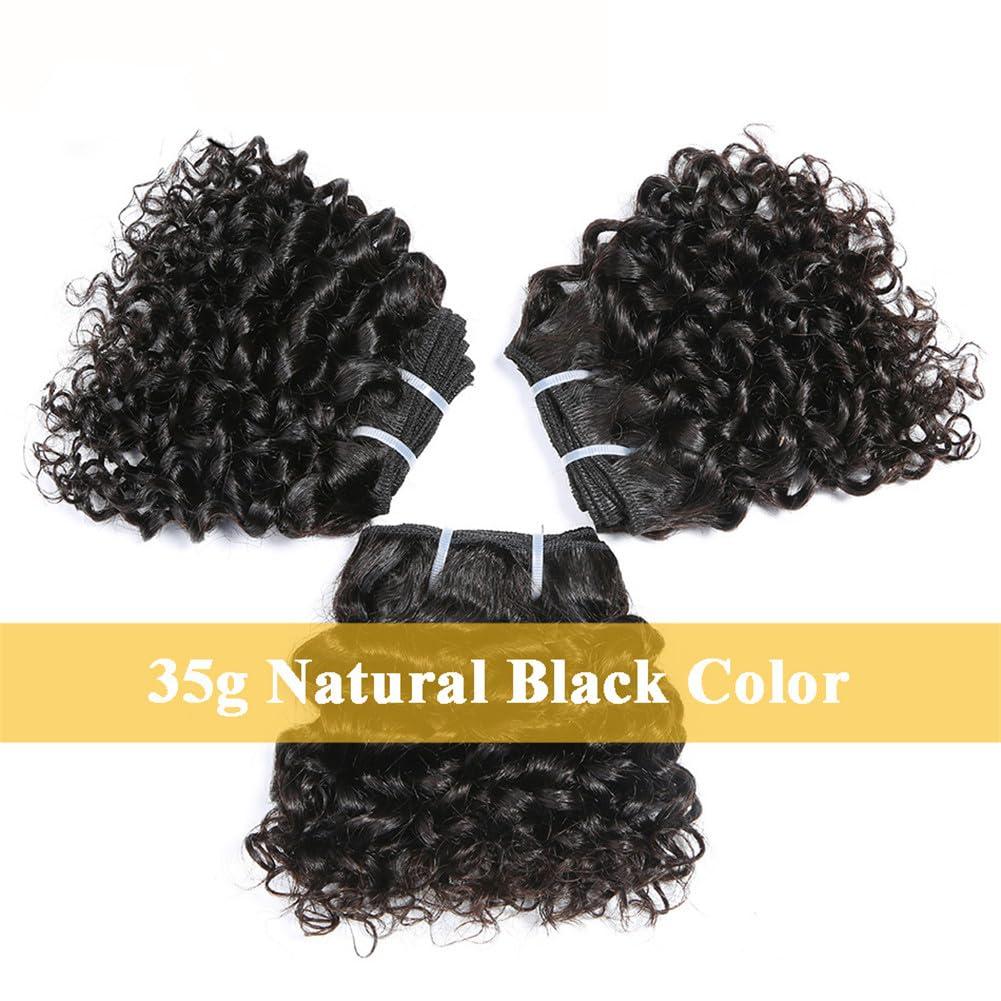 Youllyuu Short Kinky Curly Brazilian Hair Weave Bundles 100% Remy Human Hair Extensions Dark Brown Raw Jerry Curly Hair Bundle Dark Brown 6inches#3Pcs