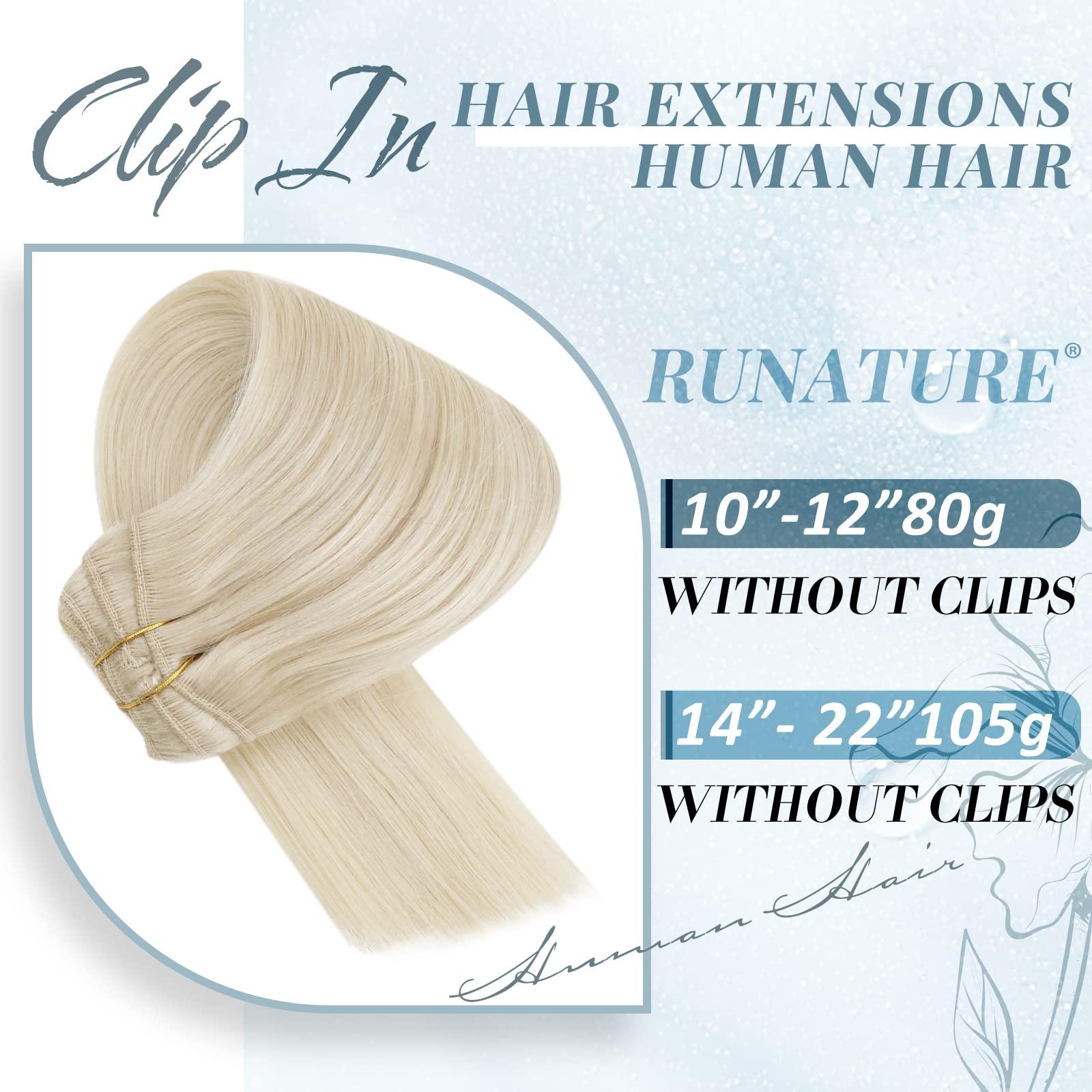 RUNATURE RUNATURE Blonde Clip in Hair Extensions Real Human Hair #800 White Blonde and #60 Platinum Blonde 10 Inch 80g