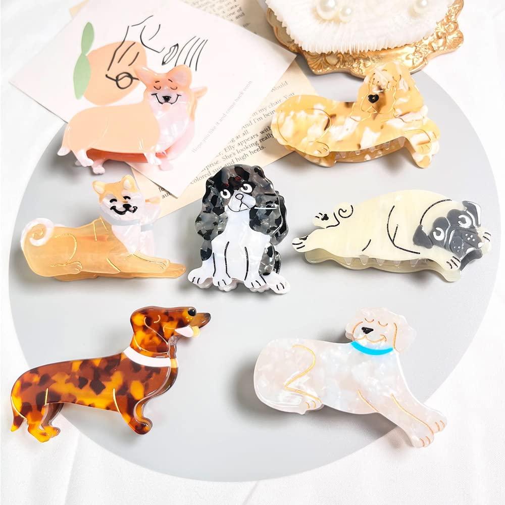 OMG Decor Pug Dog Hair Clips,Small Claw Clips for Girls,Acetate Hair Clips for Women,S5
