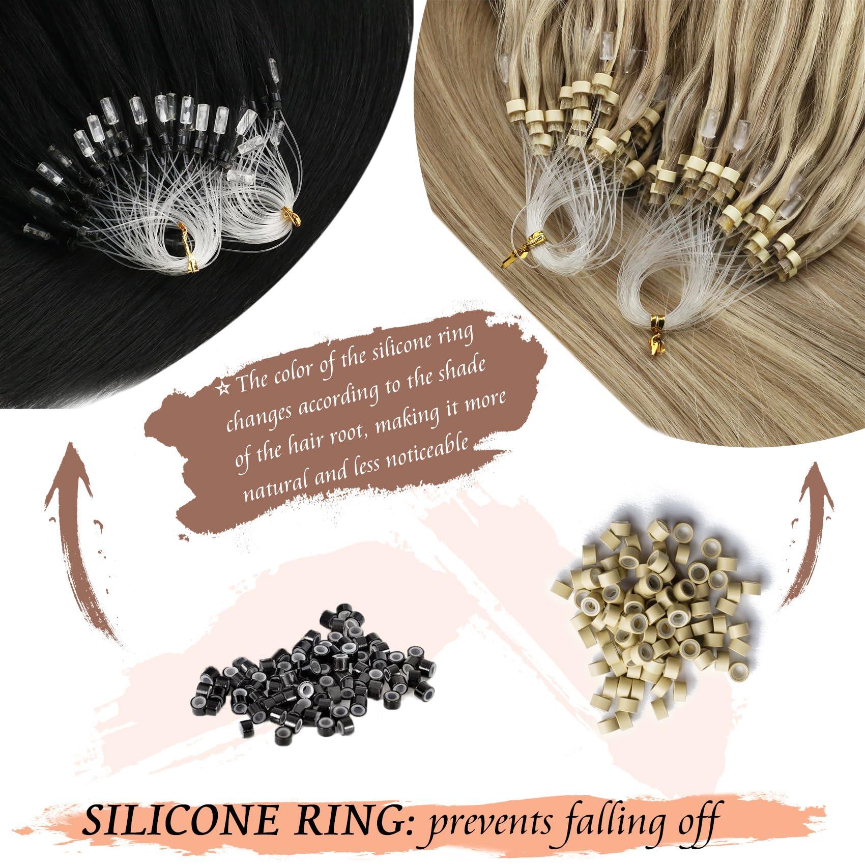 Sunny Hair Sunny Micro Hair Extensions Human Hair Ombre Brown Cold Fusion Micro Loop Hair Extensions Human Hair Dark Brown Balayage Medium Brown Pre Bonded Micro Ring Hair Extensions Straight Hair 50G 20Inch