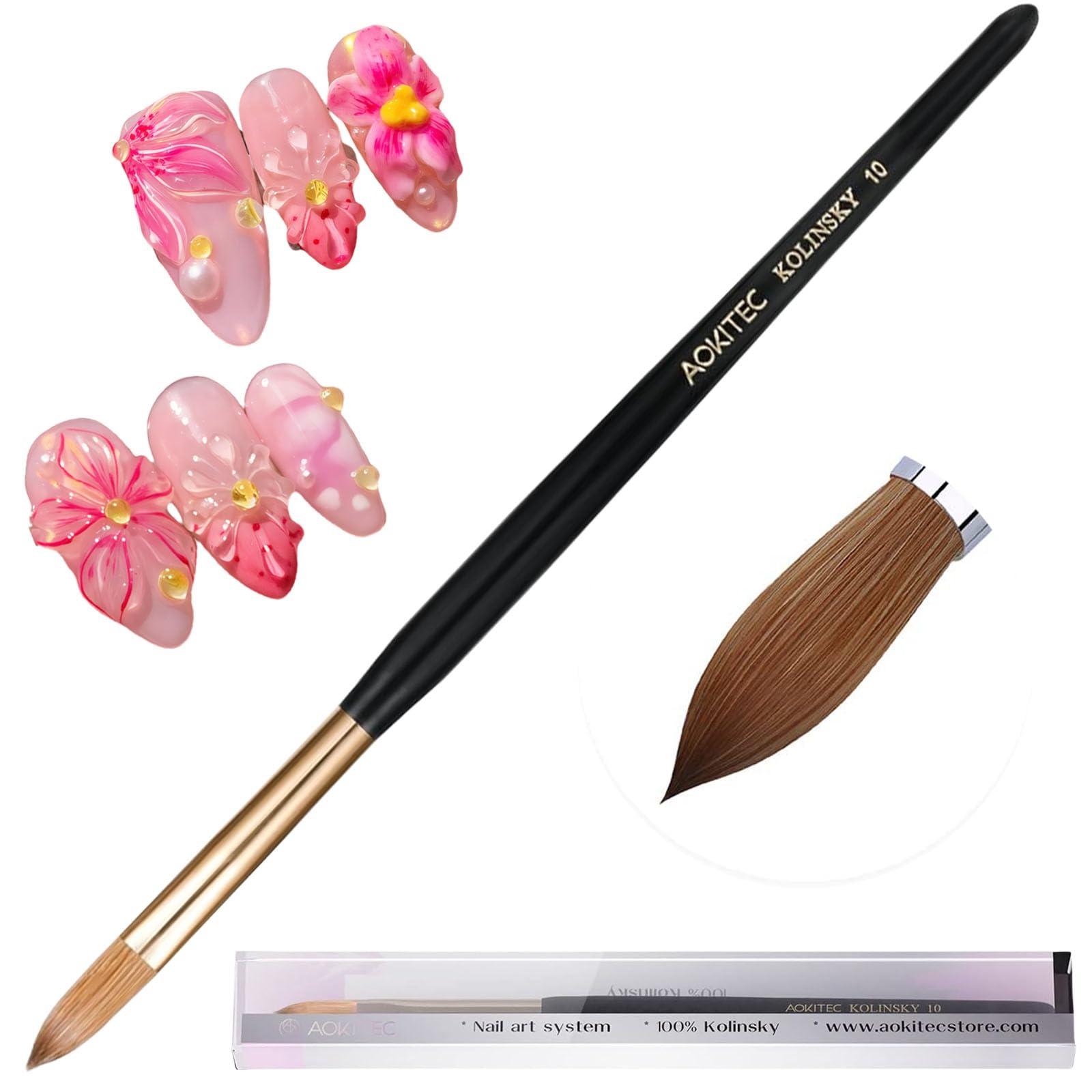 Aokitec Aokitec 100% Kolinsky Acrylic Nail Brush for Acrylic Powder,Size 10 Nail Brush for Acrylic Application,Oval Sable Nail Art Brush, Manicure Pedicure Tool