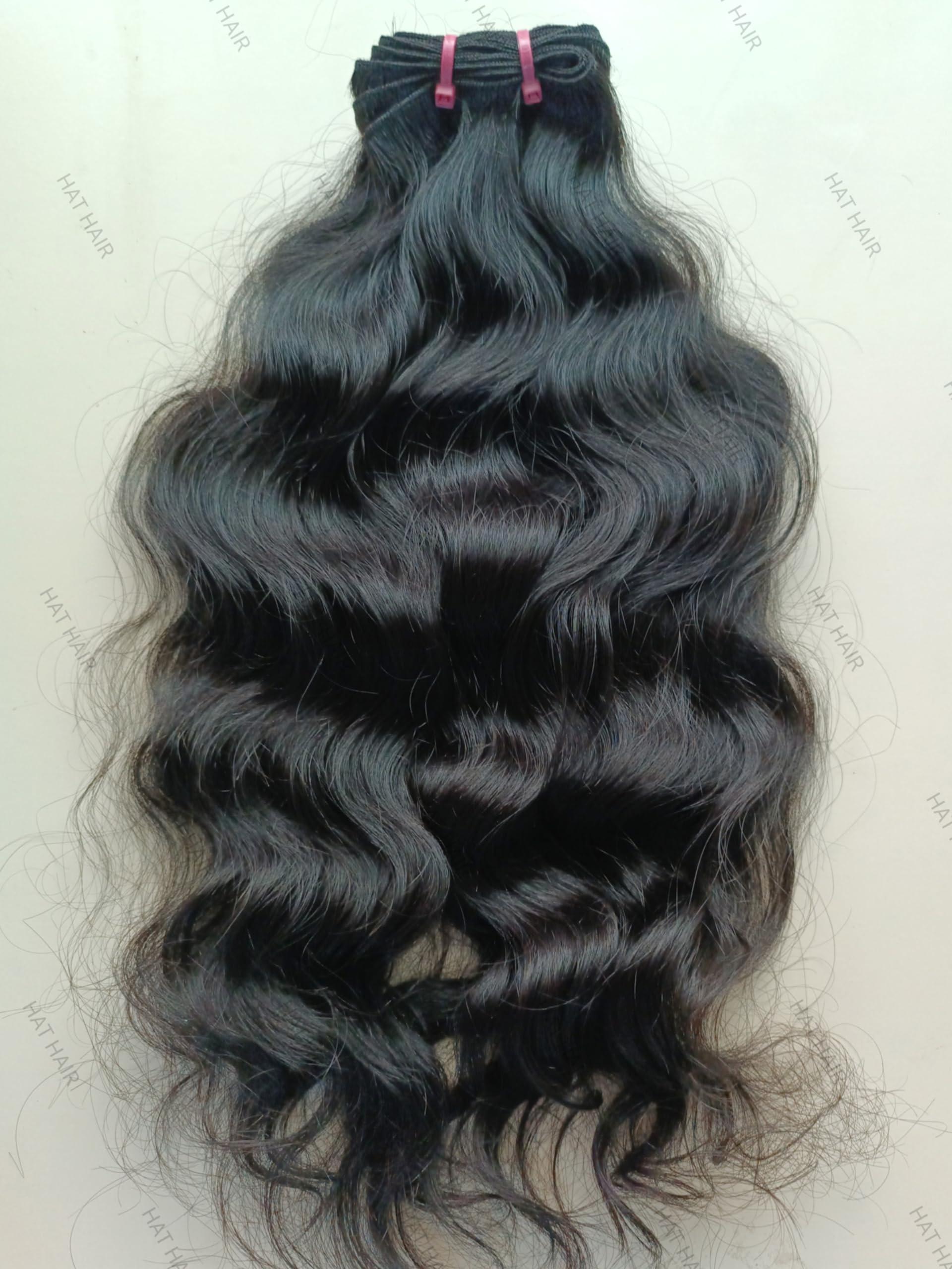 Generic Unprocessed Indian Hair Wavy Natural Black 100g/Bundle, Single Donor Raw Silky Soft Body Wavy Human Hair Extensions (20 Inches)