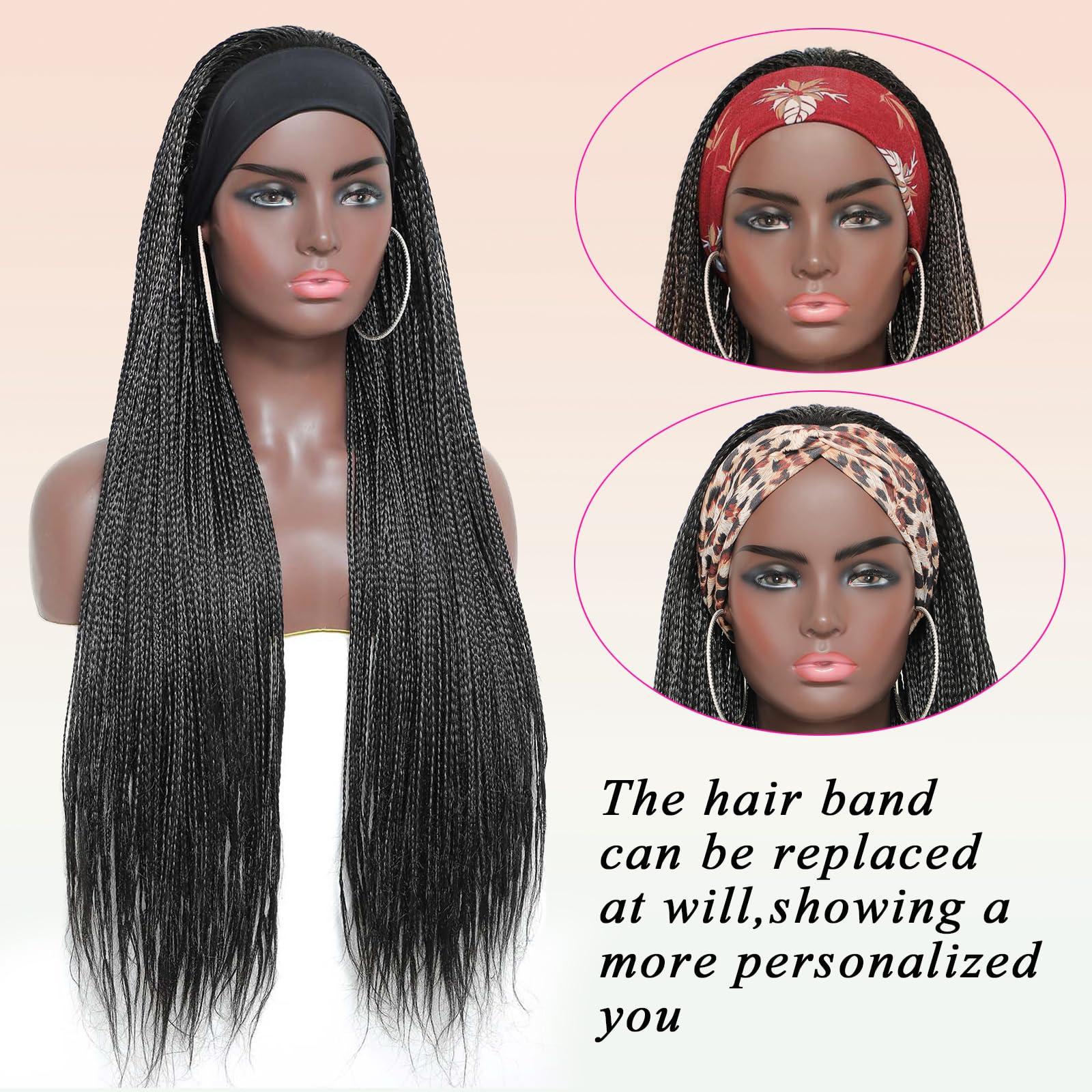 ROSEBONY ROSEBONY Box Braided Headband Wigs for Black Women Micro Braids 30 Inch Long Wigs Synthetic Wigs with Small Braids (1b, Headband Box Wig)