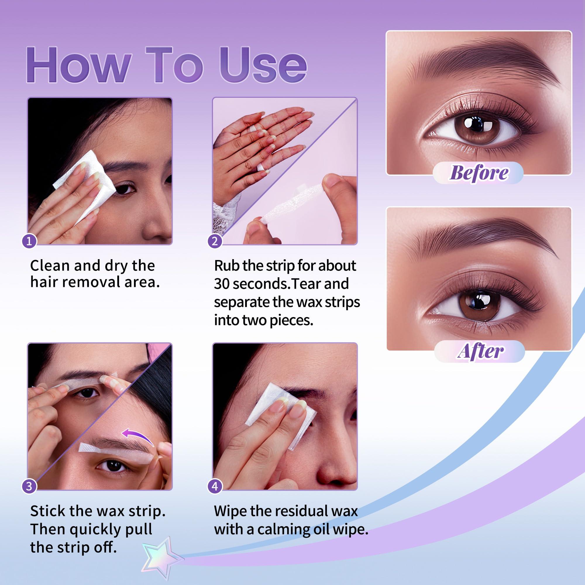 LAWINK Eyebrow Wax Strips Kit Facial Wax Strips for Hair Removal 24 Strips 4 Calming Oil Wipes Mouth waxing wax Eyebrow hair removal Facial Hair Removal for Women LAWINK (Eyebrow)