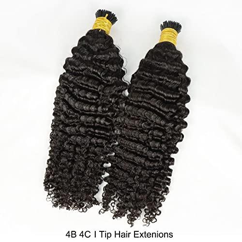 HAPPY&CC HAPPY&CC 4B 4C Afro Kinky Curly I Tip Hair Extensions Brazilian Virgin Human Hair 1g strand 100g Easy Stick I Tip Hair (16inch)