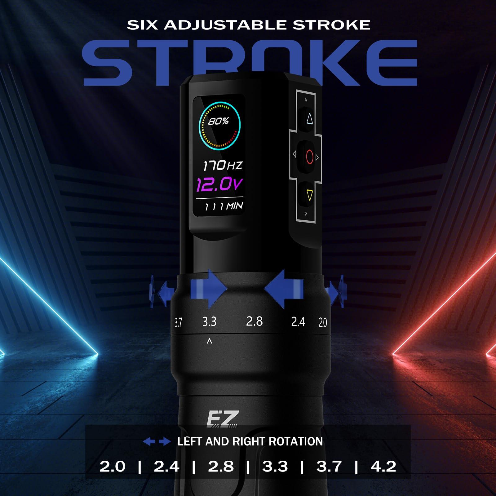 EZTAT2 EZ P3 Pro Wireless Tattoo Machine - 6 Strokes 2.0, 2.4, 2.8, 3.3, 3.7, 4.2mm Tattoo Machine Pen with OLED Digital Display 1600mAh Battery Power Tattoo Gun (Matte Black)