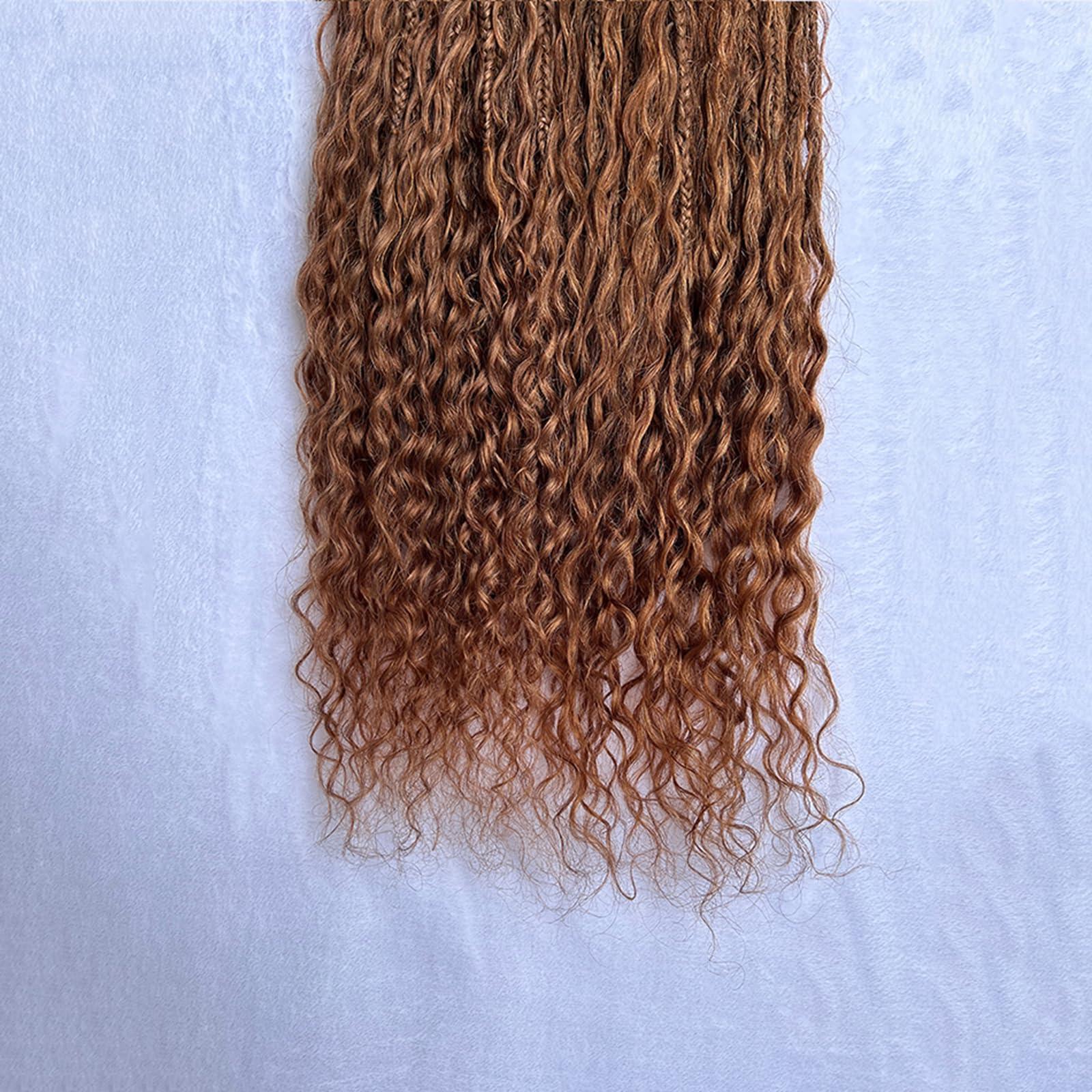 CHARMING YOU Color 30 Honey Brown Pre Looped Boho Box Crochet Braids Human Hair Curls Ends Goddess Knotless Braids Hair Extensions Bundles Loose Deep Wave for Women #30 18Inch 80 Strands
