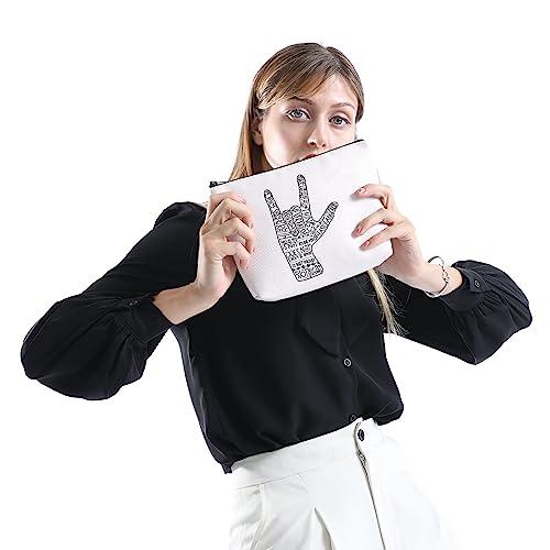 XYANFA XYANFA I Love You ASL Gift Sign Language Makeup Bag Asl Interpreter Deaf Gift For ASL Teacher Thank You Gift ASL Graduation Gift ASL Cosmetic Bag (NOT EASILY ANGERED)