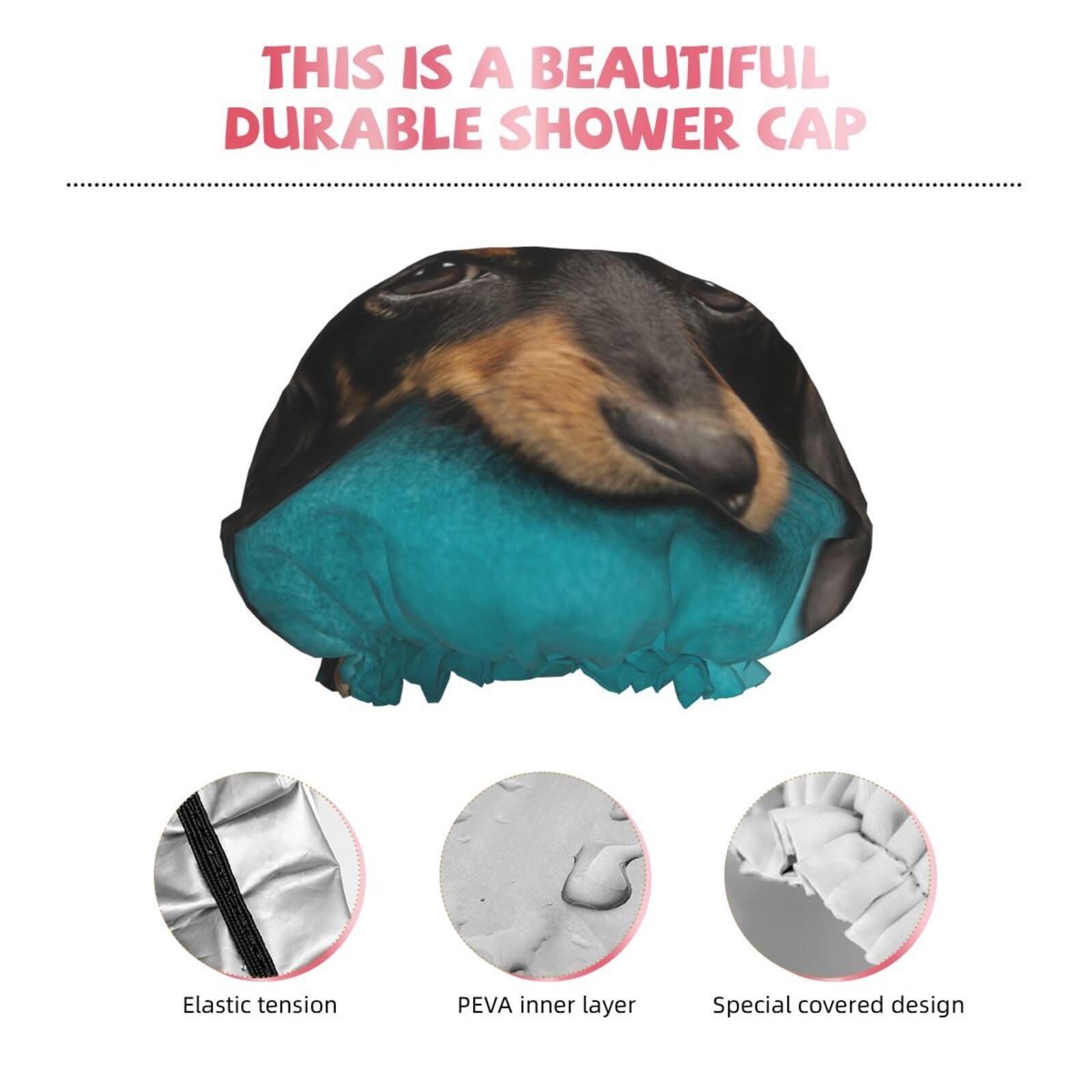 AMAZWI Cute Dog Shower Cap For Women Double Waterproof Layers Bathing Shower Hat Reusable Protection Hair Bath Caps