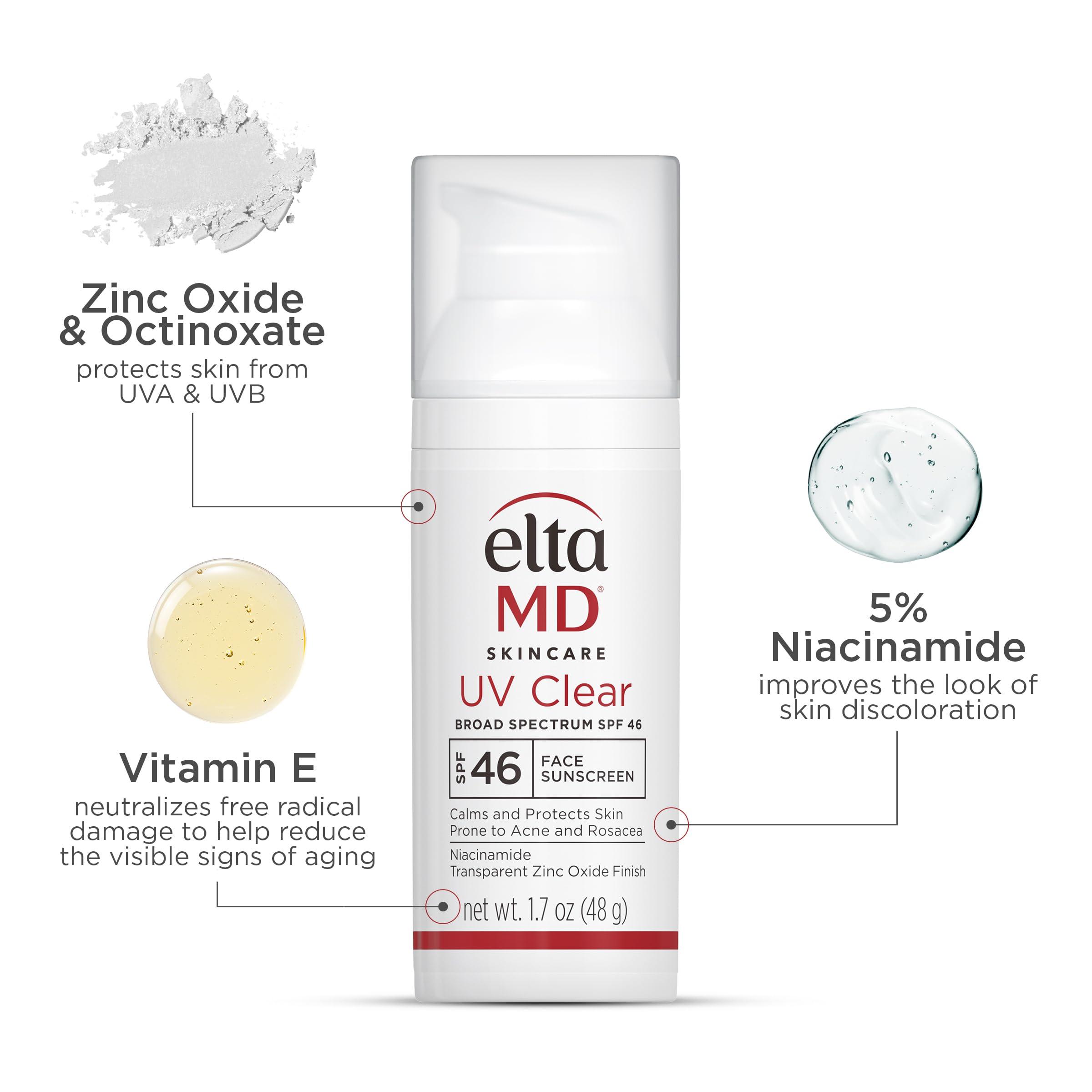 EltaMD EltaMD UV Clear Face Sunscreen SPF 46, Oil Free Sunscreen with Zinc Oxide, Dermatologist Recommended Sunscreen, 0.5 oz