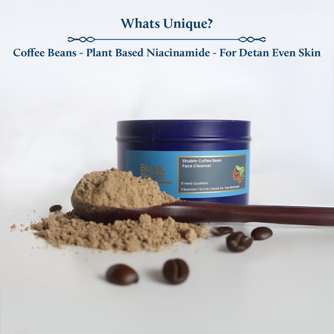 Blue Nectar Blue Nectar Coffee Bean Natural Cleanser, 3-in-1 Cleanser, Face Scrub & Face Pack for Skin Repairing & De tan Removal, 100% Natural with Multani Mitti Powder (3.52 Oz11 Herbs)