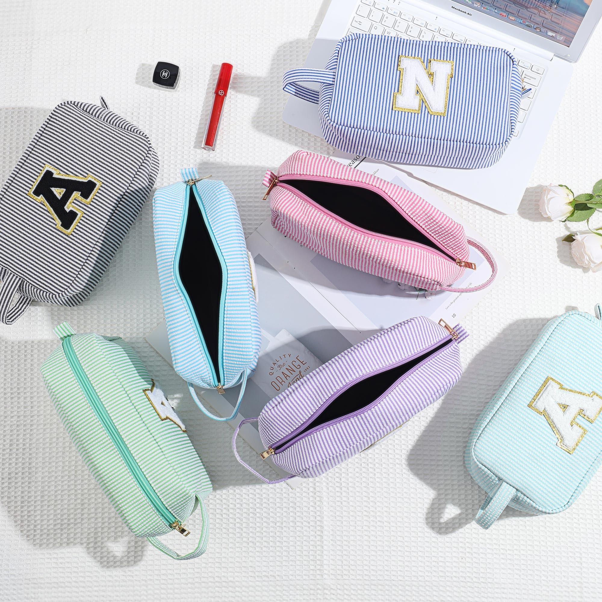 YOOLIFE YOOLIFE Makeup Bag - Initial Makeup Bag Cosmetic Bag, Make Up Bag, Monogram Makeup Bags, Travel Toiletry Bag, Cute Makeup Pouch Makeup Case, Personalized Green Initial Makeup Bags for Women K