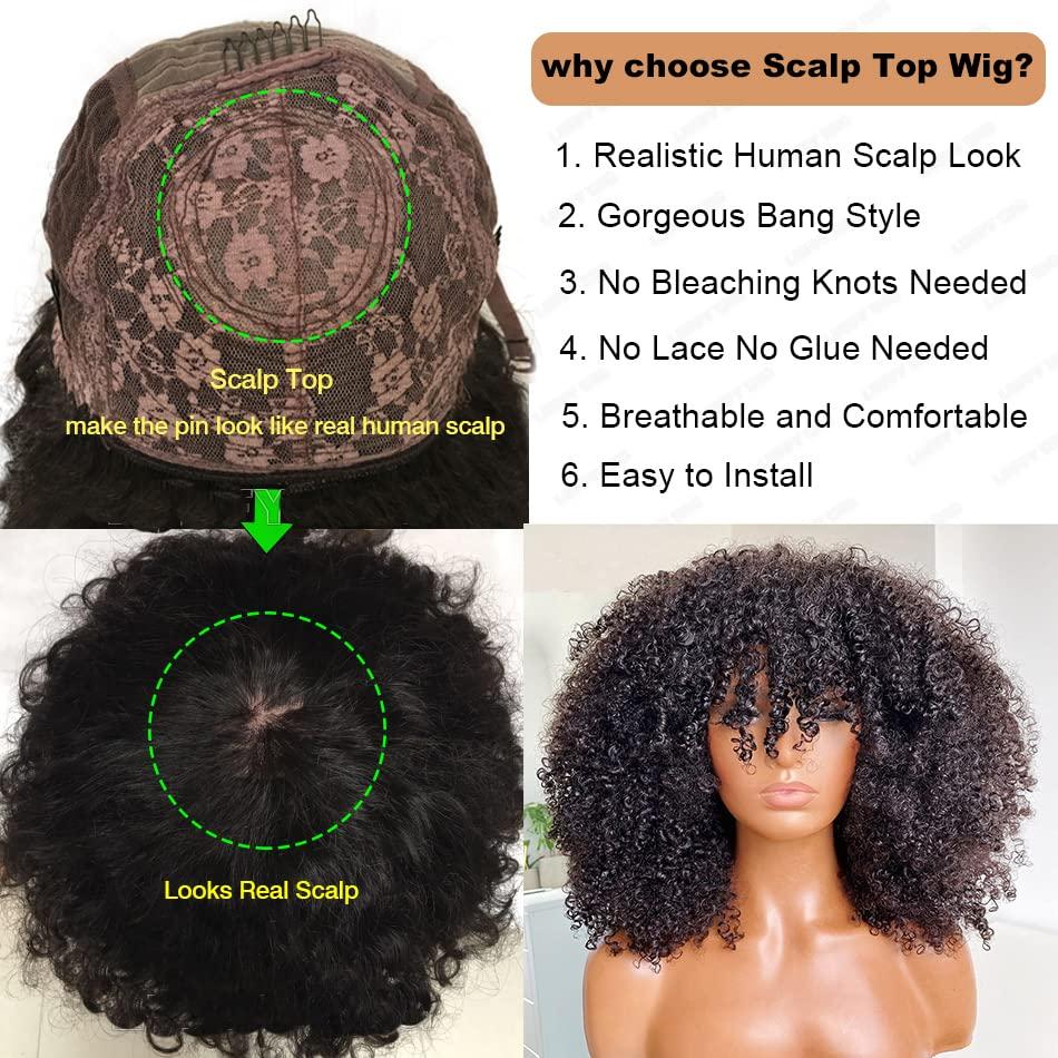 Young beauty Young beauty Curly Human Hair Wig With Bangs 100% Brazilian Human Hair Curly Wigs O Scalp Top Full Machine Made Wig for Black Women Loose Curly Wigs 180Density 20inch Natural Color