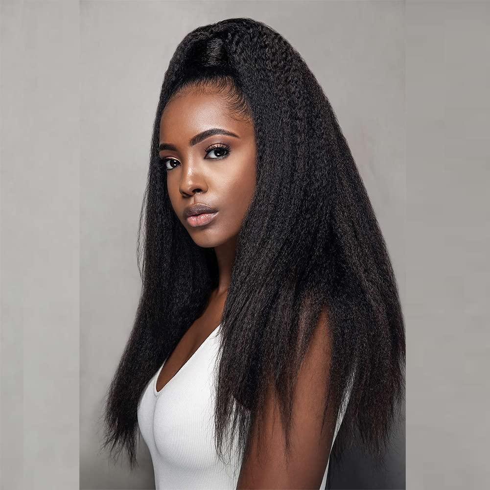 Prime Kitty 26 Inch Kinky Straight 360 Lace Frontal Wig Full Lace HD Transparent Lace Front Wigs Human Hair For Black Women Brazilian Virgin Human Hair Wigs Pre Plucked 180% Density With Baby Hair Bleached Knots