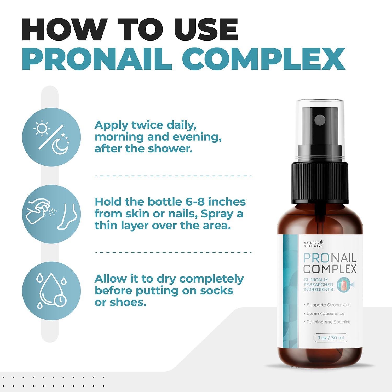 Natures NutriWave Pronail Complex Spray - ORIGINAL FORMULA Toenail Treatment Extra Strength, Restores Appearance of Discolored/Damaged Nails, Toe and Fingernail Repair - 100% Natural Ingredients - 6 Month Supply