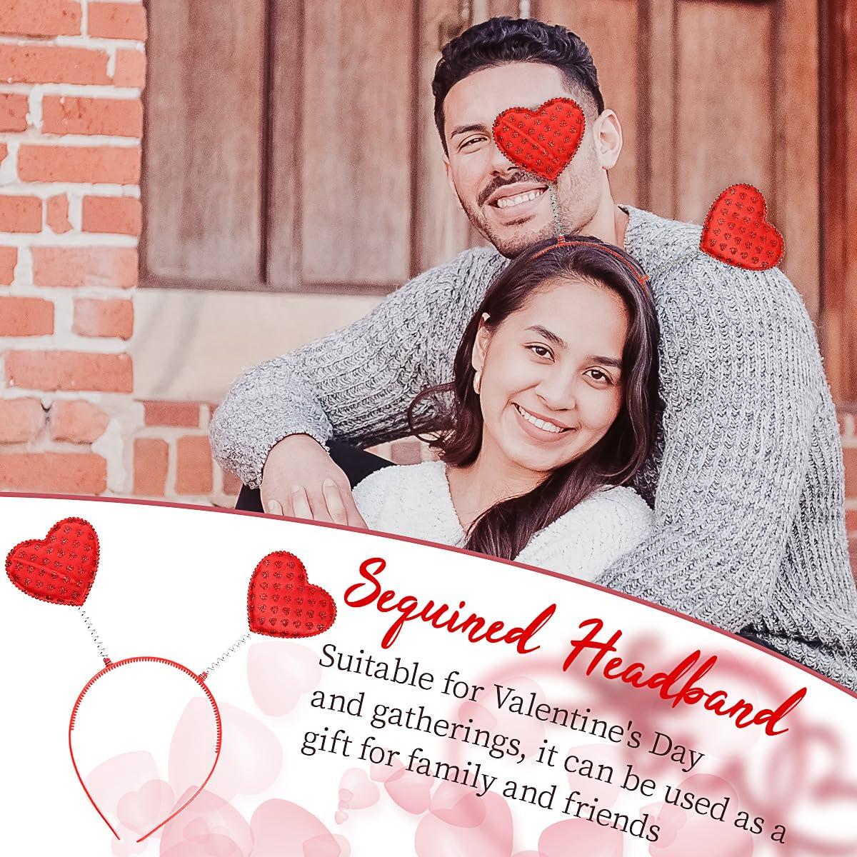 XIELIME 1PCS Valentine\'s Day Headband Red Heart Headband Glitter Heart Shaped Hair Band Love Hair Hoop Sequin Head Bopper Hair Accessories for Women Girls Valentines New Year Party Wedding Birthday Gift