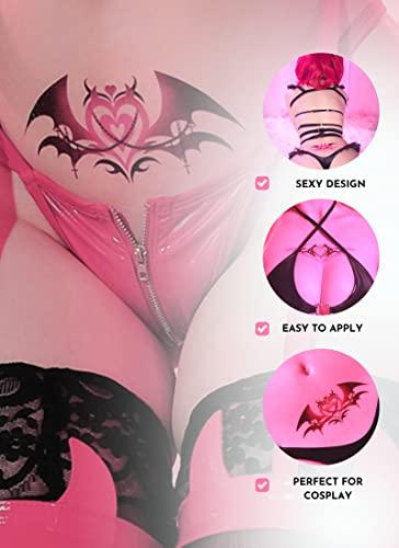 MOEFLAVOR Sexy Succubus Womb Temporary Tattoos (2D) and Cosplay Cyber Succubus Sexy Womb Temporary Tattoos (Glow) Set