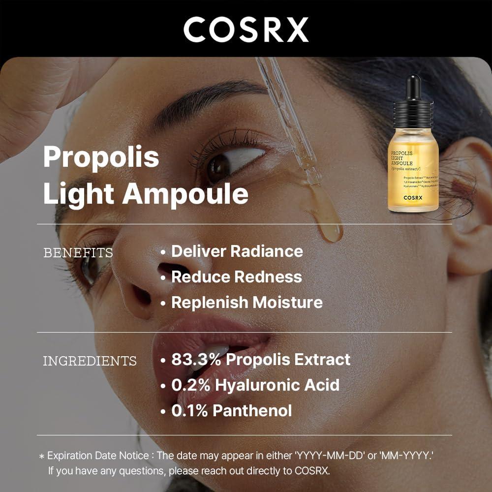COSRX COSRX Propolis Ampoule, Glow Boosting Serum for Face with 73.5% Propolis Extract, 1.01fl.oz/30ml, Hydrating Essence for Sensitive Skin, Fine Lines, Uneven Skintone, Korean Skincare