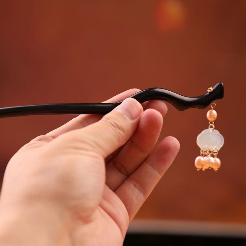 xdgsh Sandalwood hairpin, Jade Ruyi, pearl tassel handmade hairpin, Chinese girls summer hanfu cheongsam dress horse mask skirt performance hair accessories