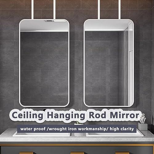 Gaommini Gaommini Ceiling Mounted Hanging Mirror Square with White Metal Frame and Double Boom, Bathroom Mirrors Large Rectangle Mirror for Vanity Makeup Shaving (Size : 40cmx60cm)