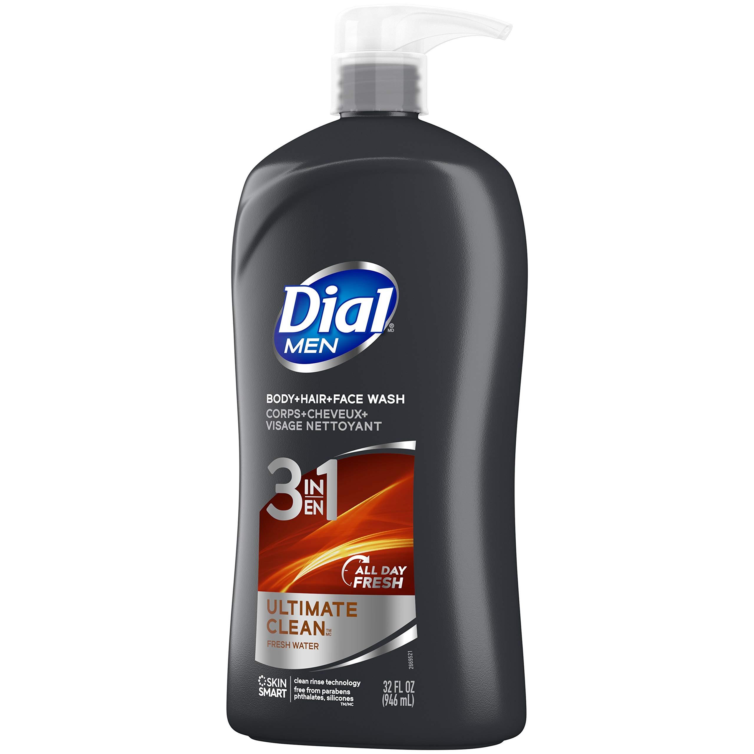 Dial Dial Men 3in1 Body, Hair and Face Wash, Ultimate Clean, 32 Fl Oz (Pack of 2)