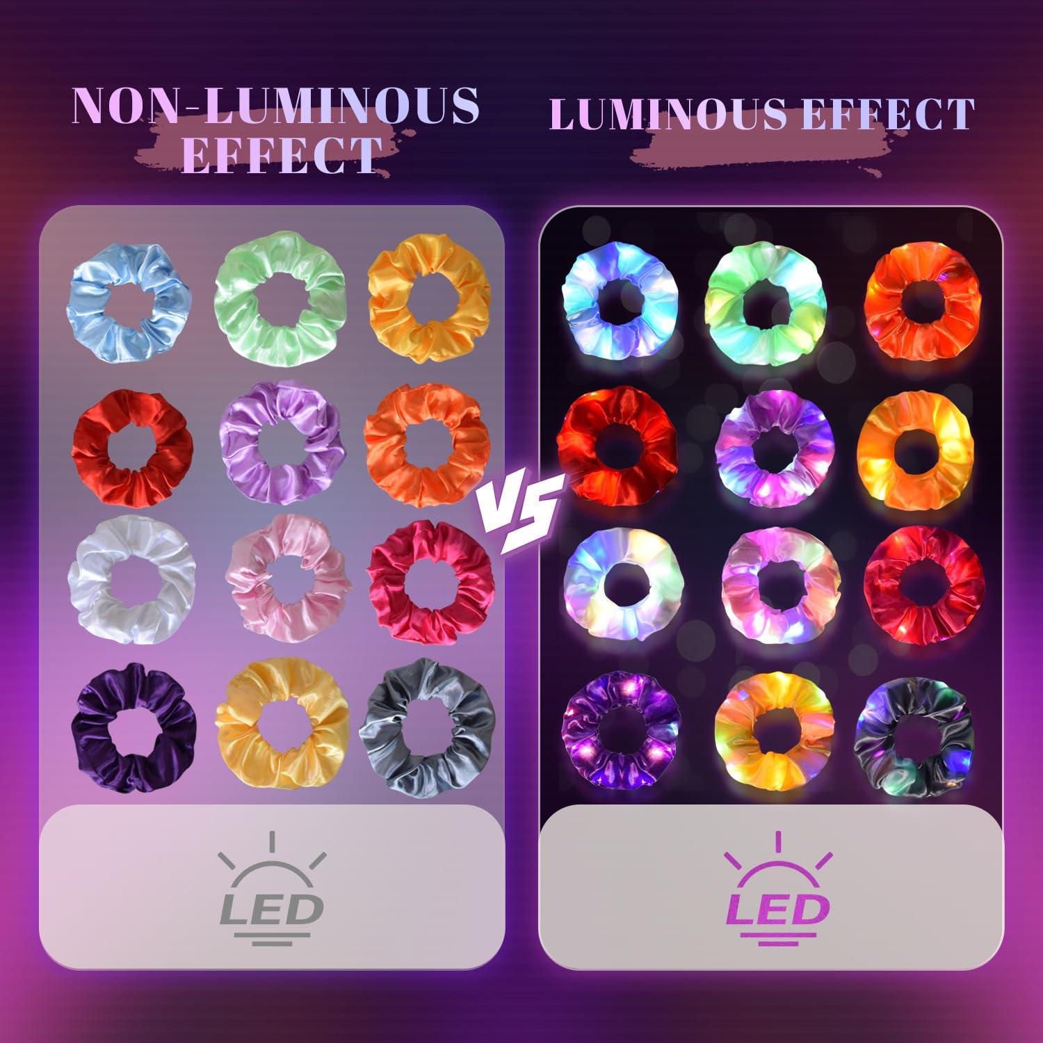 URSMART 12PCS LED Hair Scrunchies,URSMART Light up Scrunchies Led Light Hair Bands with Gift Bage Glow in the Dark Hair Scrunchies Multi Light Modes for Woman,Glow Party Christmas Hair Accessories