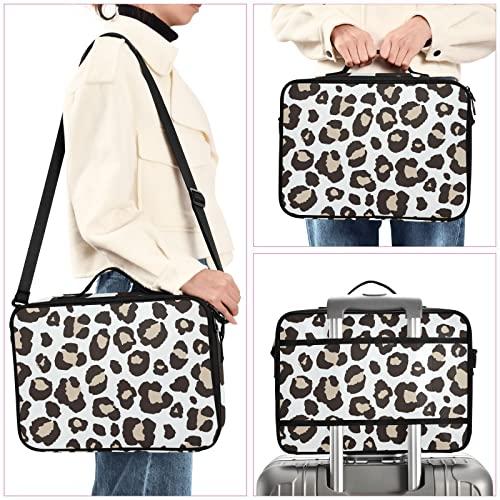 KLL KLL Leopard Print Pattern Large Capacity Cosmetic Case Travel Makeup Train Case with Adjustable Dividers and Shoulder Strap Portable Storage Bag for Toiletry Makeup Brush Jewelry Travel Accessories