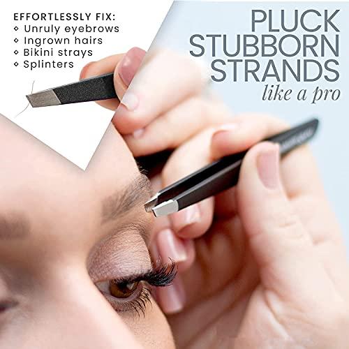 TWEEZER GURU Tweezer Guru Tweezers for Women - 2pc Slant Pointed Precision Tweezers for Eyebrows & Ingrown Hair Removal - Blackhead and Splinter Tweezer with Sharp Needle Nose Point for Plucking (Sky Blue)