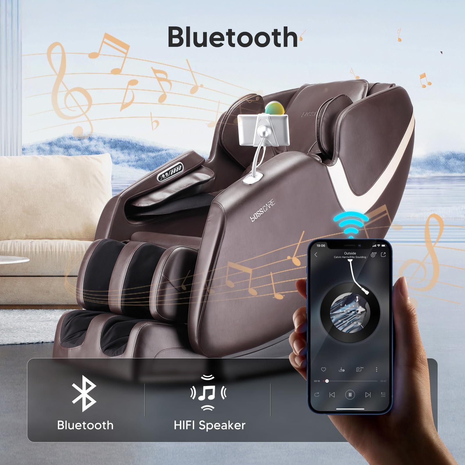 BOSSCARE BOSSCARE 2025 Full Body Zero Gravity Massage Chair, APP Control Shiatsu Massaging Recliner with Foot Roller, Back Heated, Bluetooth Speaker, Touch Screen for Family & Friends