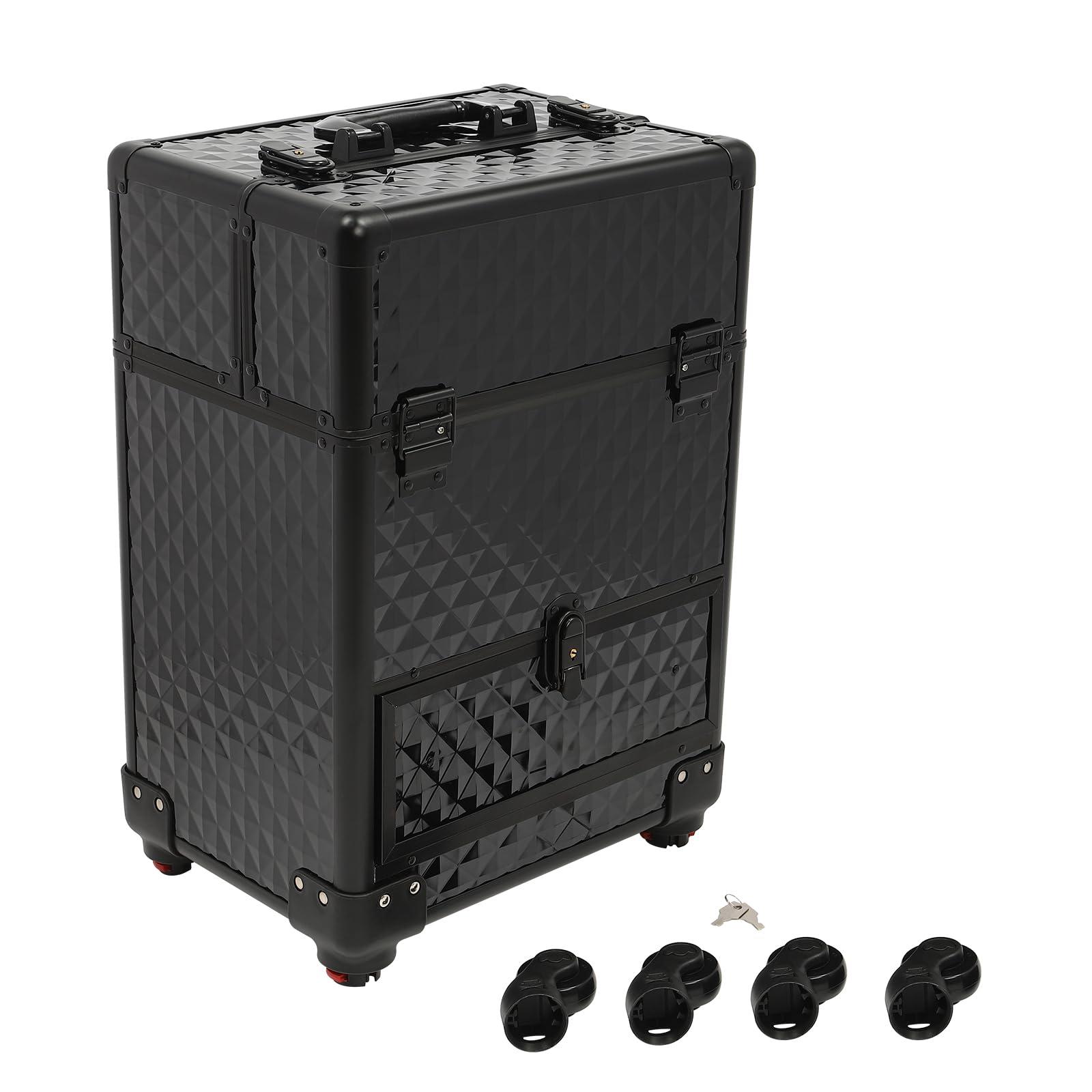 NliuLJW NliuLJW Professional Makeup Trolley, Rolling Cosmetic Train Case Wheeled Manicure Storage Cart Cosmetologist Stylist Case for Studio or Travelling, 13.4x9.8x18.5Inch (Black)