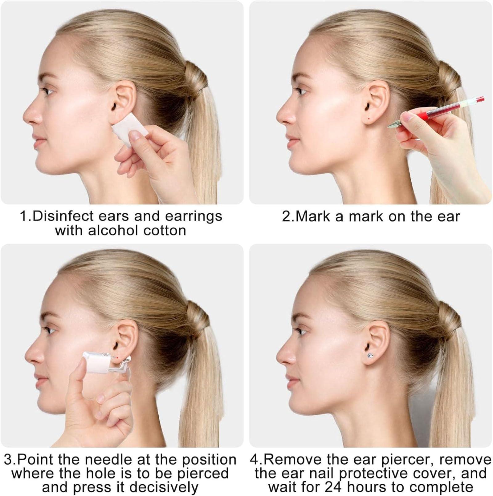 Lyuxzad Ear Piercing Gun Kit - Lyuxzad 6Pcs Disposable Ear Piercing Kit Including 2Pcs Self Ear Piercing Gun with 2Pcs Built-in Earrings Stud and 2Pcs Clean Tools for Ear Cartilage Piercing Kit (225)