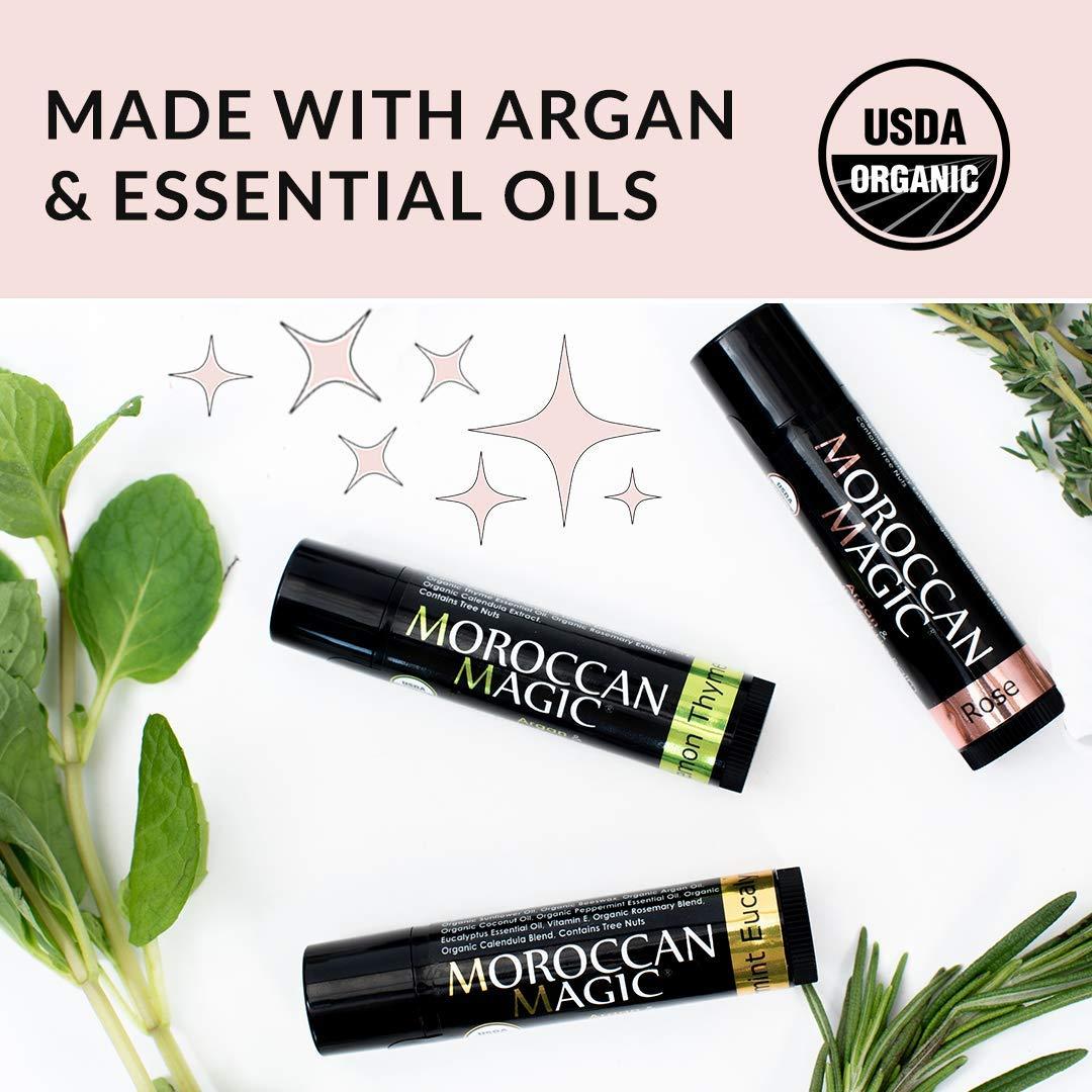 Moroccan Magic Organic Moroccan Magic Lip Balm 3 Pack | Original Unscented Lip Balm Set | Chapsticks for Dry Lips | Made with Natural Argan, Essential Oils Lip Moisturizer and Vitamin E | Smooth Application