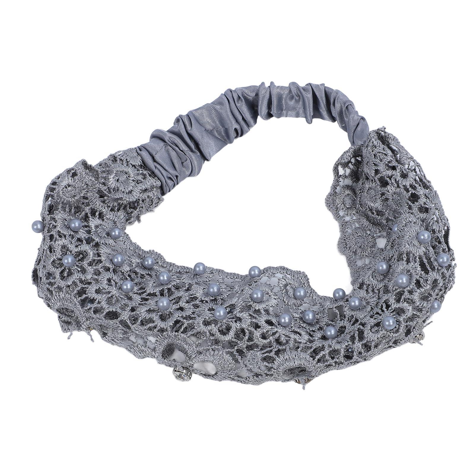 Fabater 5Pcs Elastic Lace Headbands, Fashion Floral Mesh Headband with Pearl Trim for Women for Daily Makeup Chore