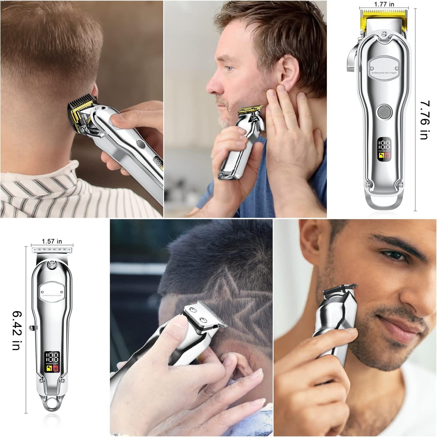 toothgeneric toothgeneric Hair Cutting Tool, Professional Hair Cutter Mans Hair Clipper Set Electric Cordless Hair Trimmer for Barber 2 Machines with 10 Guide Combs